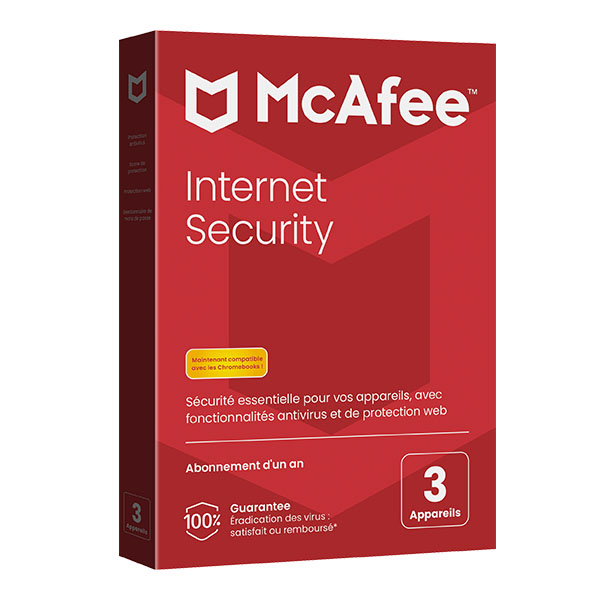 McAfee® Internet Security, Antivirus et sécurité Internet - 3 appareil - Abonnement 1 an
